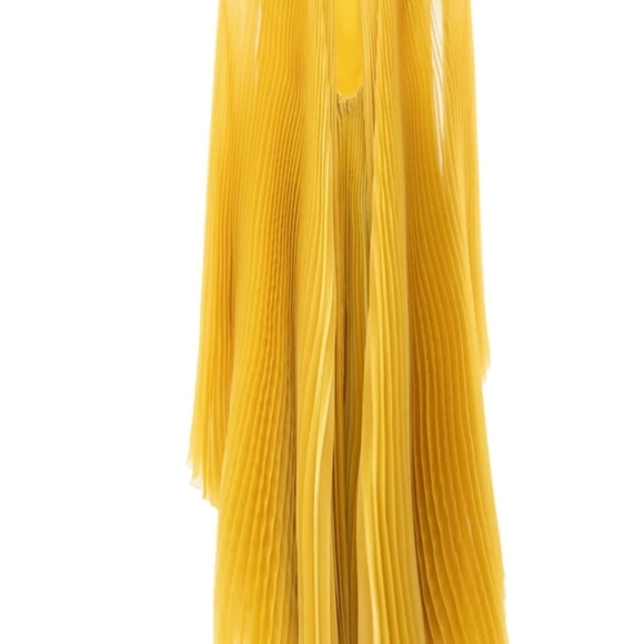 Gemy Maalouf Sz 14 Pleated Mustard Yellow Flowy Long Luxury Gown NEW WITH TAGS - Picture 5 of 12